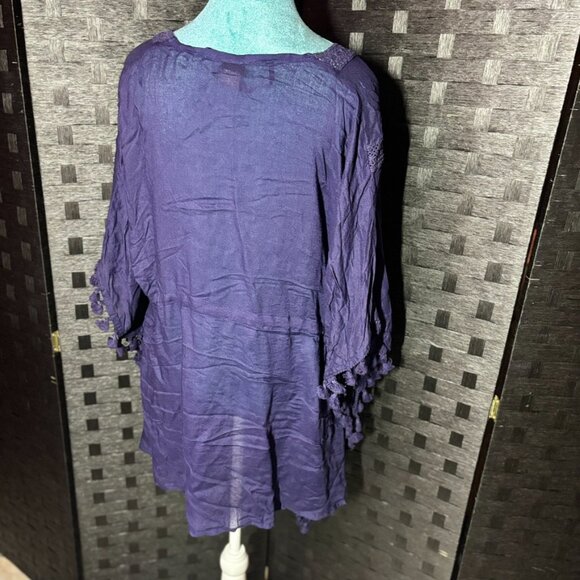 Vince Camuto Navy Blue Boho Open Front Cardigan with tassels and tie waist - Picture 2 of 11